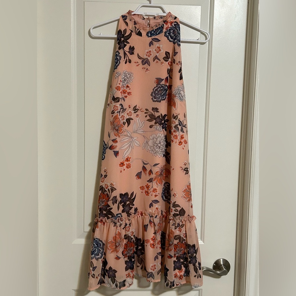 ABS pink floral dress with high neck - size 8